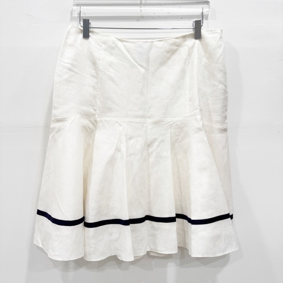 Vintage Ralph Lauren Linen Nautical White Flowy Drop Waist Skirt Size 14 - Picture 1 of 5